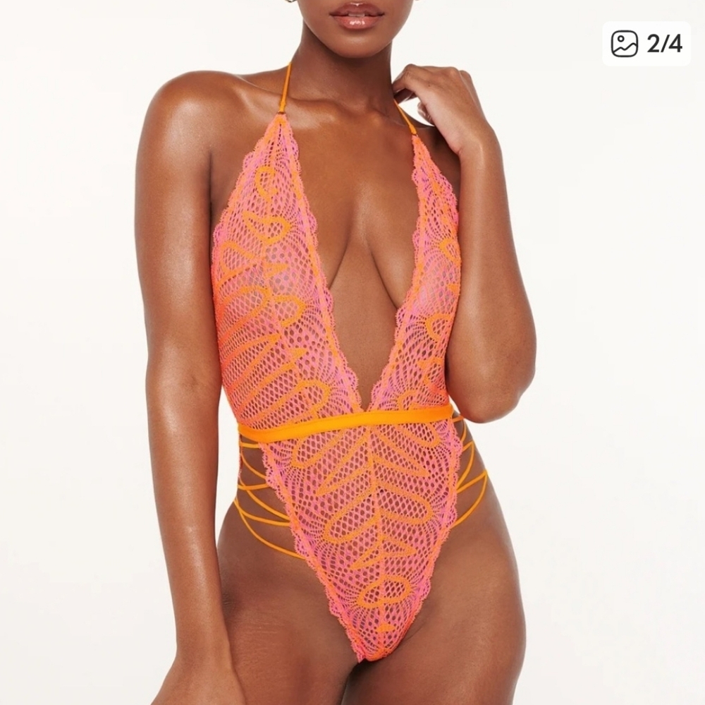 Savage X Fenty Vibrant Orange and Pink One-Piece Sleepwear